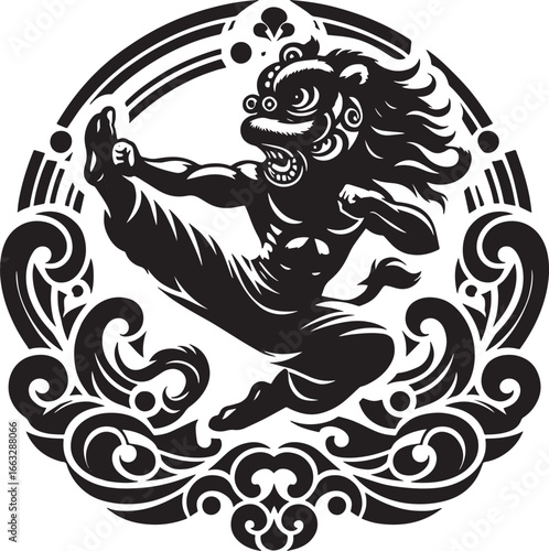 Cheerleader Vector Illustration in Black and White with Pom-Pom and Excited Expression