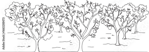 Minimalist Peach Orchard Illustration showcasing serene and tran