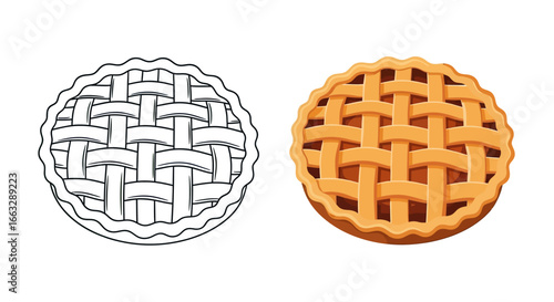 Illustration Vector Pie Icon Set with Woven Crust Design and Brown Orange Colors