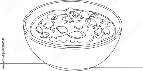 Elegant minimalist single-line drawing of a delicious bowl of ch