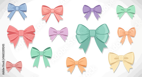 Pattern Vector Illustration with Colorful Bow Elements in Soft Pastel Modern Style