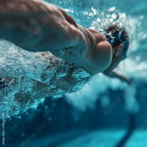 Fototapeta  Swimmer Diving Into Pool with Bubbles