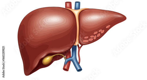 Detailed Illustration of a Human Liver with Gallbladder.