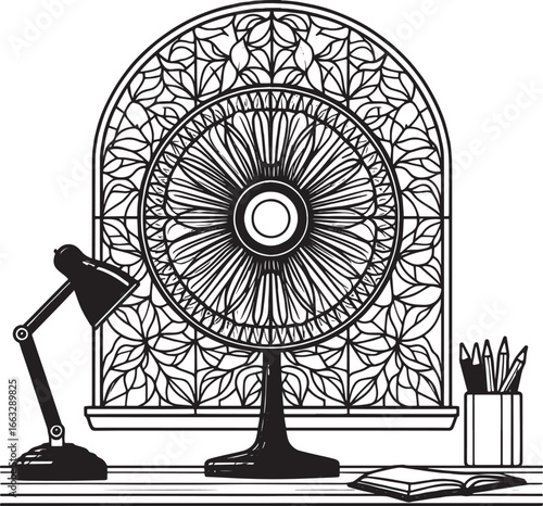 Vintage Illustration of a Couple Gazing at the Stars Through a Telescope in a Circular Frame