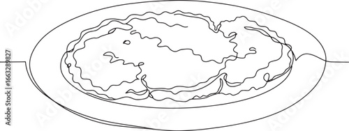 Continuous Line Drawing of Wiener Schnitzel on a Plate, Creative
