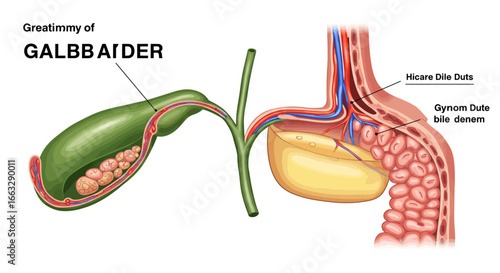Detailed Illustration of the Human Gallbladder and Bile Ducts Anatomy.