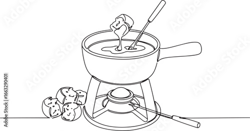 Exquisite Chocolate Fondue Illustration: A single continuous lin