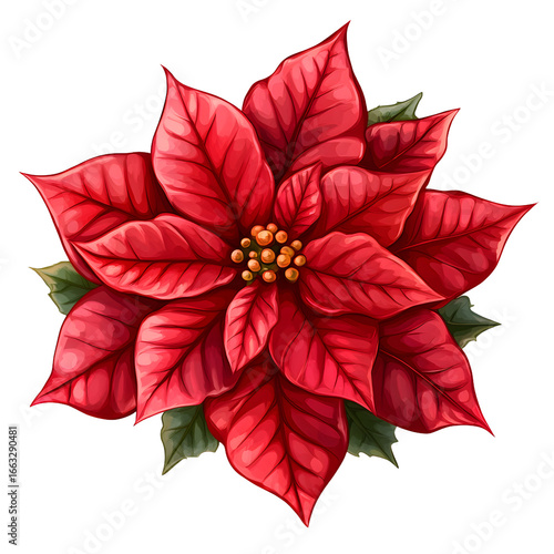 Vibrant Red Poinsettia Flower on Transparent or White Background