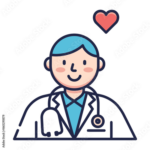 Doctor of compassion: a friendly doctor, radiates care and expertise, medical professional, showing dedication to the wellbeing of patients, represented with love and empathy.