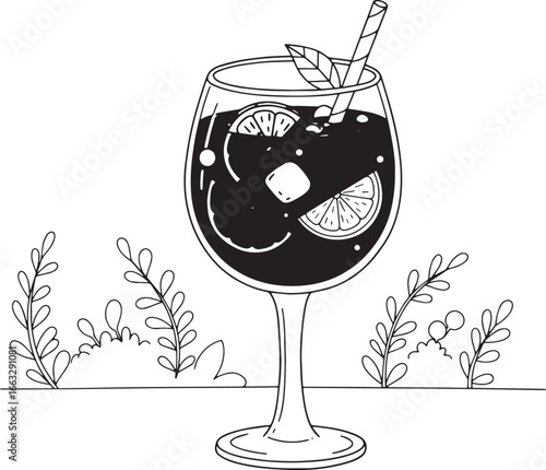 A Refreshing Sangria Illustration Featuring Citrus Fruits and Bo