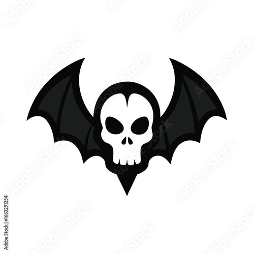 Watercolor halloween skull with bat wings isolated on white background creepy eerie illustration