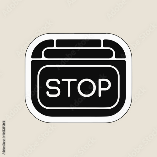 Illustration of a black and white stop sign on a beige background, perfect for stickers, icons, or design elements for a variety of projects