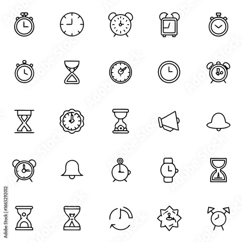 Collection of modern clock and timekeeping icons