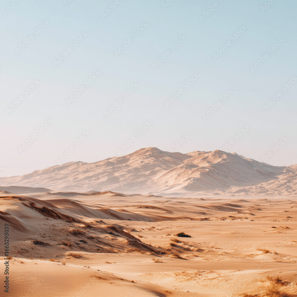 Naklejka premium Wide Landscape of Desert Dunes with Soft Shadows