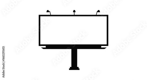 A large blank billboard with lights on a stand against a white background