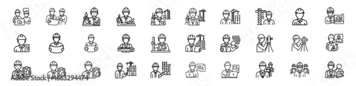 set of civil engineer activities line icon and editable stock for Civil Engineer Drafting , Engineer Planning Discussion , Civil Engineer Reviewing Drawings , Civil Engineer Supervision simple 