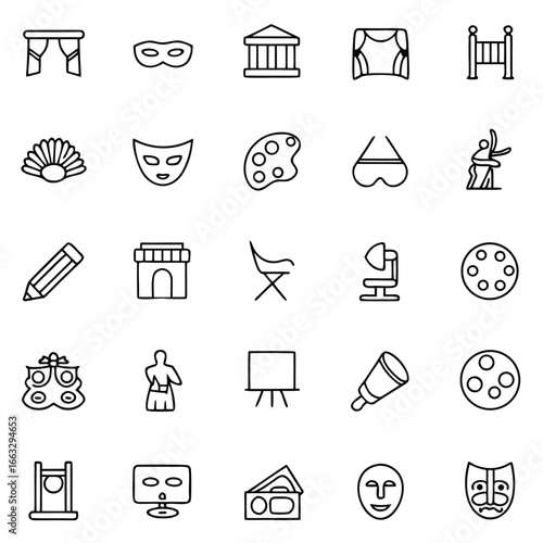 Collection of artistic and theatrical icons representing creativity and performance