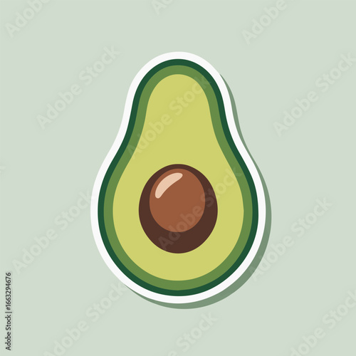 A vibrant avocado sticker with a smooth, green skin and a large, brown seed, perfect for adding a touch of healthy eating to your designs and isolated on white background