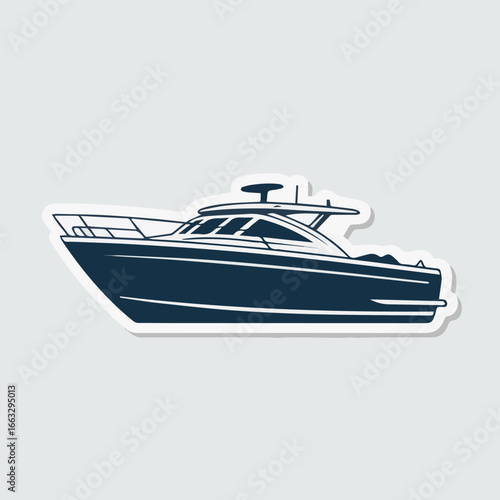 A sleek yacht sticker with a modern design, perfect for adding a touch of nautical adventure to your designs and isolated on white background