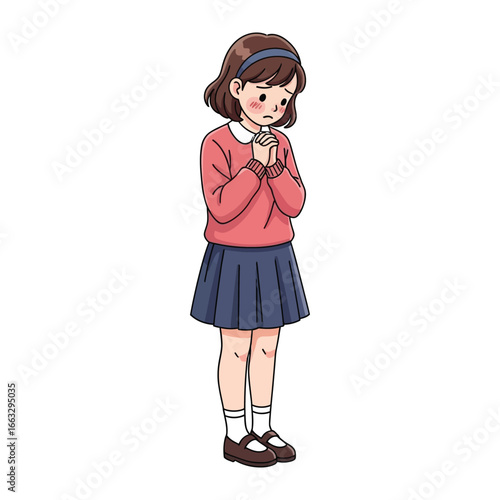 Illustration of a Concerned Young Girl: A digitally illustrated image of a young girl with an expression of concern, emphasizing a sense of anxiety or worry. 