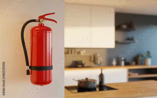 Red Fire Extinguisher Mounted on Wall | Kitchen Safety for Homeowners, Fire Prevention and