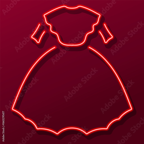 wedding dress neon sign, colorful modern design trends on black background. Vector illustration.