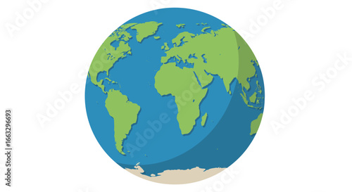 Cartoon Earth Globe with Continents and Oceans Illustration.