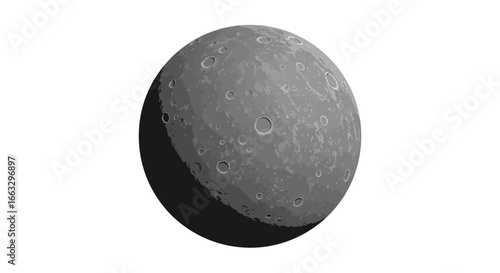Gray Planet with Craters and Shadow.