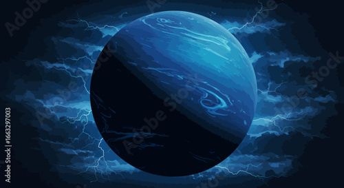 Illustrated Neptune with Stormy Atmospheric Conditions.