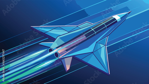A fighter jet soaring through a clear blue sky, showcasing its sleek design and powerful presence..eps
