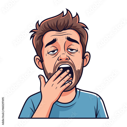 Exhausted Man Yawning: A tired man, his face etched with fatigue, yawns widely, his hand covering his mouth. The artwork captures the essence of sleepiness and the universal experience of exhaustion.