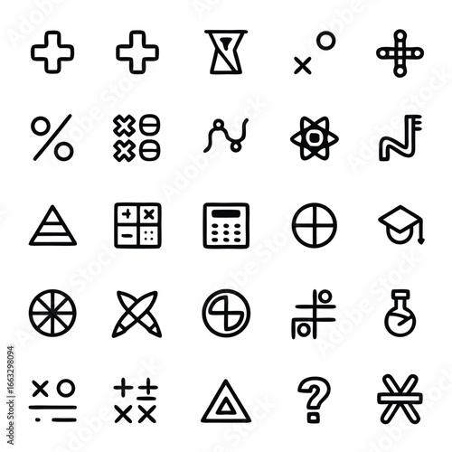 Collection of clean, modern icons representing mathematical concepts and education.