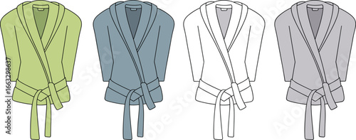 Belted Women's Robe Technical Flat Sketch (CAD) | Wrap Style Loungewear / Kimono Cardigan Vector Template

