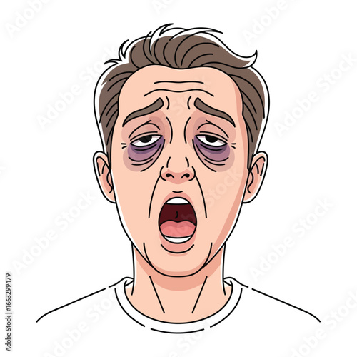 Exhaustion and Weariness: An illustration captures a man's weary expression, the weight of fatigue etched across his face. A vivid visual representation of sleep deprivation and the toll it takes.