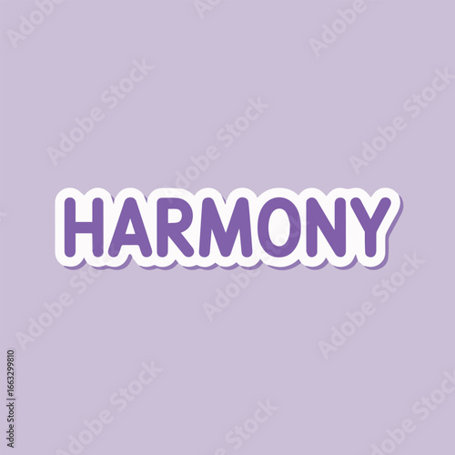 A purple sticker with the word harmony in white outline on a light purple background, perfect for adding a touch of peace and balance to your designs and projects