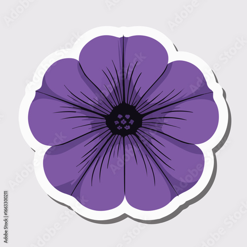 A purple flower sticker with a white outline on a light gray background, perfect for adding a touch of nature and beauty to your designs and projects