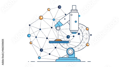 Vector illustration of a microscope, showcasing its detailed structure and design in a clean, modern style..eps