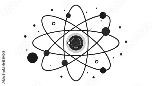 Illustration depicting an atom and a molecule, showcasing their structures and relationships in chemistry..eps