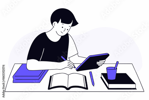 Student learning with tablet textbooks pens studying education digital technology