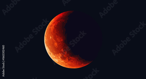 Blood Moon Crescent in Dark Sky Illustration.