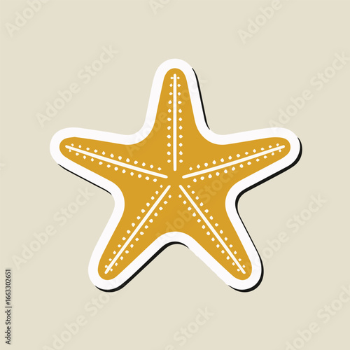 A charming yellow starfish sticker with white details, isolated on a neutral background, perfect for adding a touch of summer to your designs