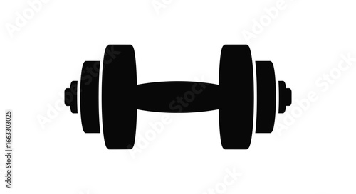 A black silhouette of a dumbbell on a white background