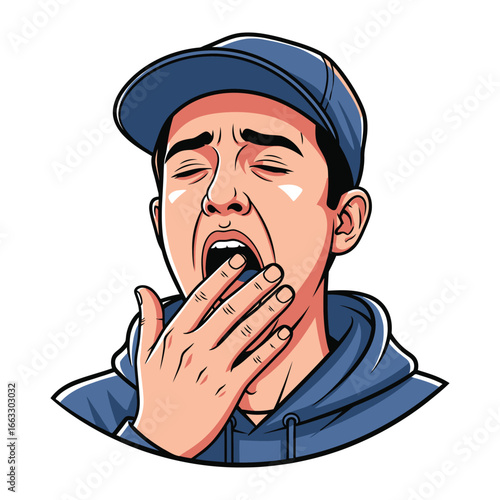A Tired Man: The vector artwork showcases a man, seemingly fighting off sleep with a large yawn. The image captures the struggle of fatigue and sleepiness.