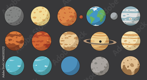 Cartoon Solar System Planets Illustration on Dark Background.