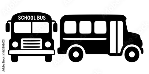 Front and Side View of a School Bus Silhouette
