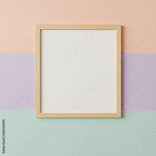 Minimalist Light Wood Frame Mockup on a Serene TriColor Pastel Wall.