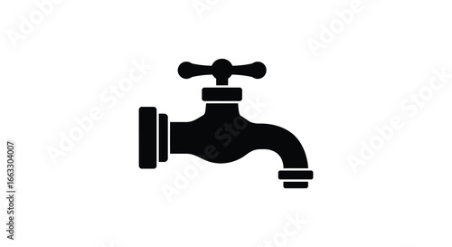 A black icon of a faucet or tap with handle on a white background