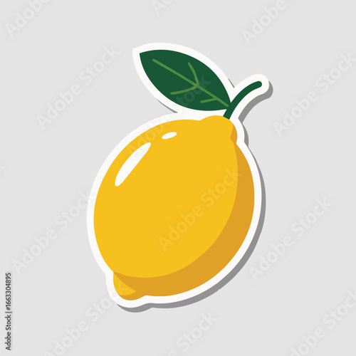 Lemon sticker isolated on a light gray background, a vibrant citrus fruit with a refreshing flavor, perfect for adding a touch of summer to any project