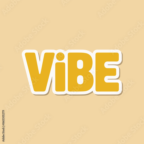Vibe sticker with yellow letters and white outline on a pastel yellow background, perfect for adding a touch of fun and coolness to your designs
