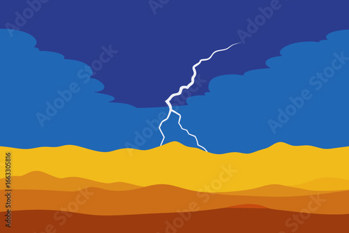 Dramatic lightning strike illuminating vast prairie plains under stormy skies vector